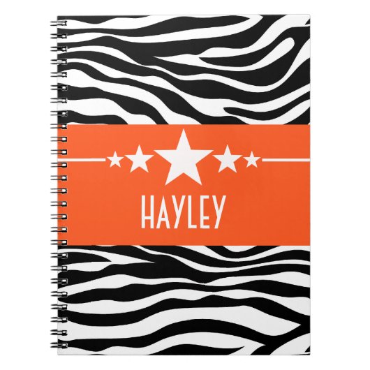 Orange Sassy Star Zebra Carnet (Devant)
