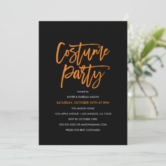 Orange Script Costume Party Invitation (Debout devant)