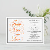 Orange Script Faith Hope Love Faire-part de mariag (Debout devant)
