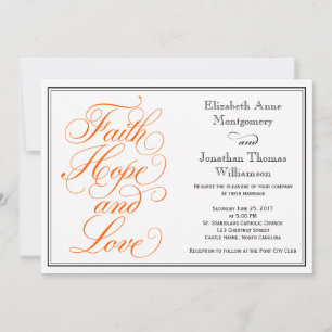 Orange Script Faith Hope Love Faire-part de mariag