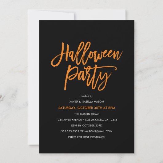 Orange Script Halloween Party Invitation (Devant)