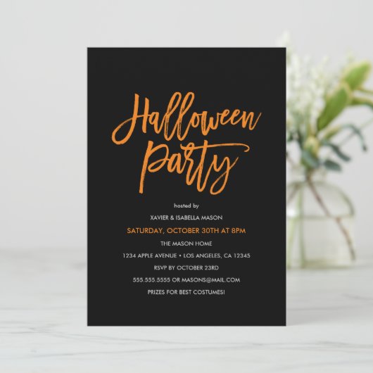 Orange Script Halloween Party Invitation (Debout devant)