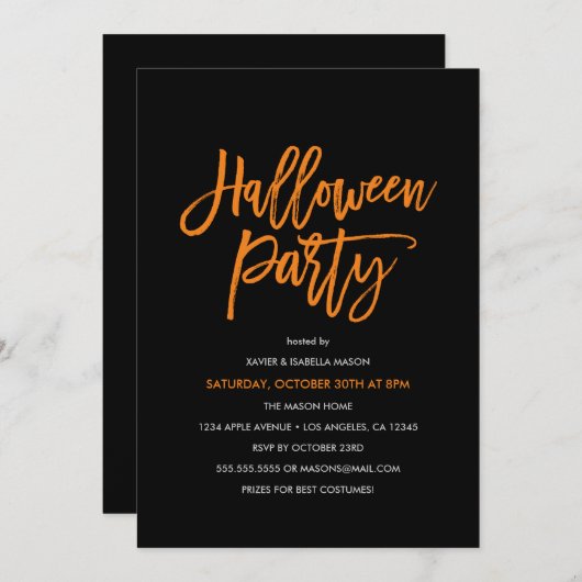 Orange Script Halloween Party Invitation (Devant / Derrière)