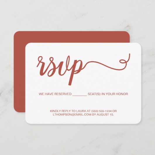 Orange Script RSVP sans envoi Siège réservé (Devant / Derrière)