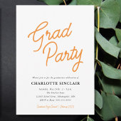 Orange Script Simple Budget Grad Party Invitation