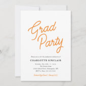 Orange Script Simple Budget Grad Party Invitation (Devant)