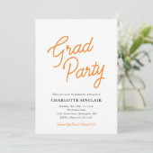 Orange Script Simple Budget Grad Party Invitation (Debout devant)