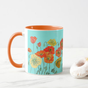 Orange Shabby Fleurs de pavot maman Fille Mug Aqua
