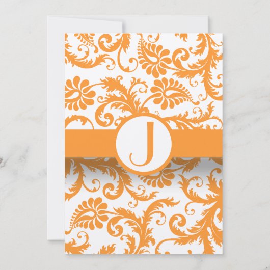 Orange Sherbert Damask Monogram Faire-part de mari (Dos)