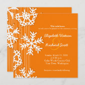 Orange Snowflakes faire-part de mariage de Noël (Devant / Derrière)