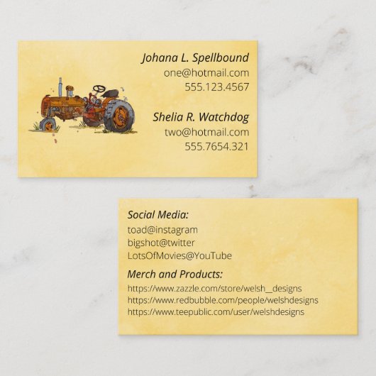 Orange Social introduction calling card-tractor Visitekaartje (Voorkant / Achterkant)