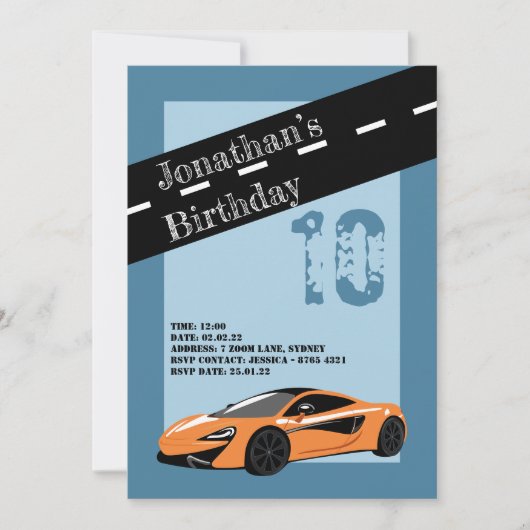 Orange Sports voiture Invitation (Devant)