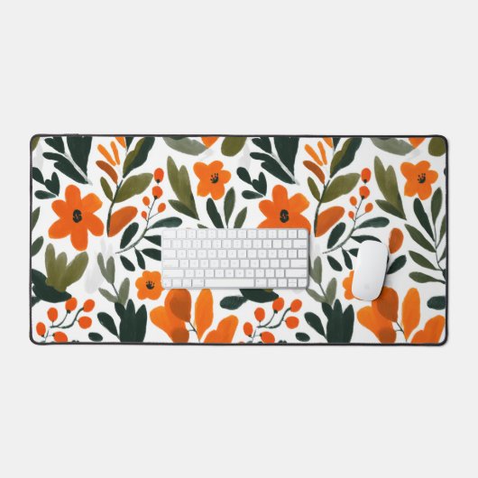 Orange Spring Flowers Botanical Pattern Floral (Clavier et souris)