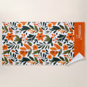 Orange Spring Flowers Elegant Floral Pattern Name Strandlaken (Voorkant)