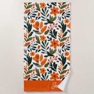 Orange Spring Flowers Elegant Floral Pattern Name Strandlaken