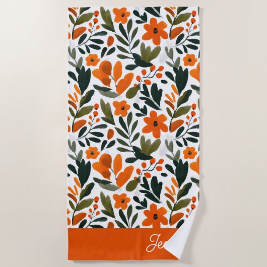 Orange Spring Flowers Elegant Floral Pattern Name Strandlaken (Voorkant)
