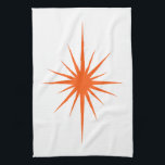 Orange Starburst Atomique Mid Century Serviette à<br><div class="desc">Ajoutez une pop de couleur à votre cuisine avec cette adorable serviette de cuisine étoilée atomique orange foncé. Ça aura l'air fantastique accroché à la porte du four !</div>