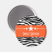 Orange Stars Zebra Print Sweet 16 Magnet (Recto/Verso)
