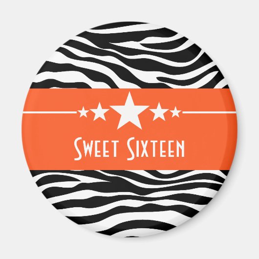 Orange Stars Zebra Print Sweet 16 Magnet (Devant)