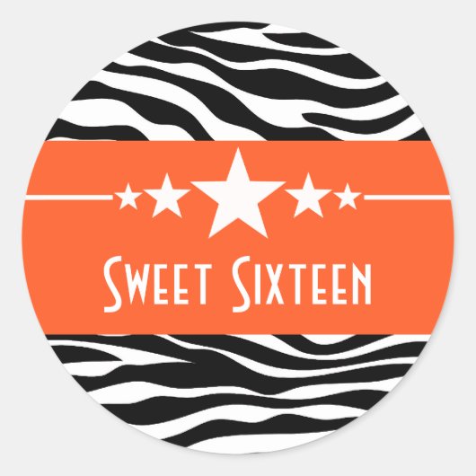 Orange Stars Zebra Print Sweet 16 Stickers (Devant)