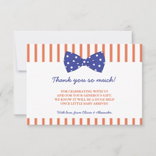 Orange Stripes & Blue Bow| Merci Baby shower (Devant)