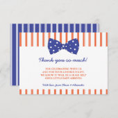 Orange Stripes & Blue Bow| Merci Baby shower (Devant / Derrière)