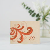 Orange Stylish Swils Numéro de table Carte postale (Debout devant)