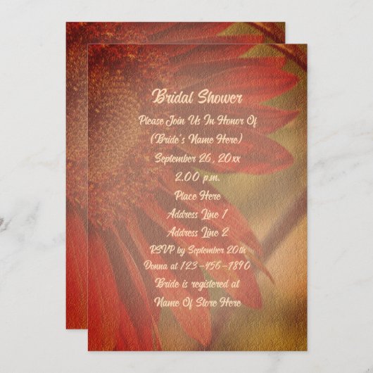 Orange Sunflower Flower Bridal Shower  Kaart (Voorkant / Achterkant)