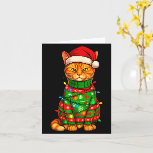 Orange Tabby Cat Christmas Lights Funny Santa Holi Kaart (Gele Bloem)