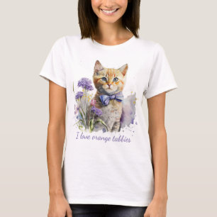Orange Tabby Kitten with Bow Tie Watercolor T-shirt
