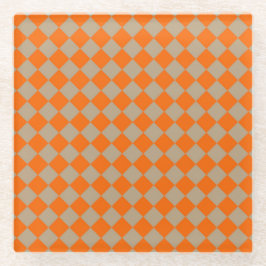 Orange Taupe Checker Diamond Pattern Glazen Onderzetter