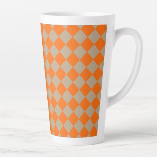 Orange Taupe Checker Diamond Pattern Latte Mok (Rechts)