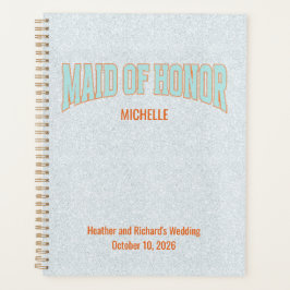 Orange + Teal Faux Glitter Varsity MAID OF HONOR  Planner
