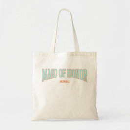 Orange + Teal Faux Glitter Varsity MAID OF HONOR Tote Bag