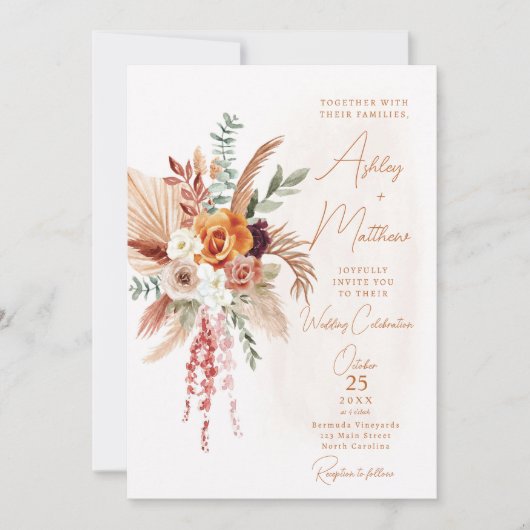 Orange Terracaotta Boho Faire-part de mariage Flor (Devant)