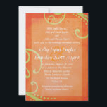 Orange texturé avec des perles vertes Invitation d<br><div class="desc">Cette faire-part de mariage riche et belle avec des tourbillons verts et des détails texturés est parfait pour votre journée spéciale!</div>