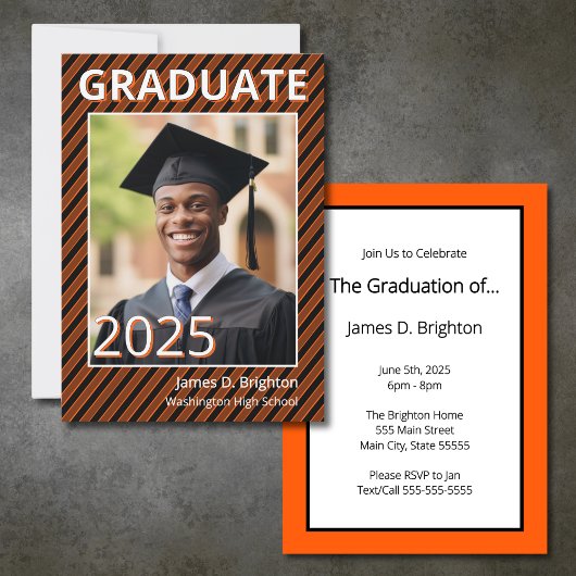 Orange Thématique Photo Graduation Invitation
