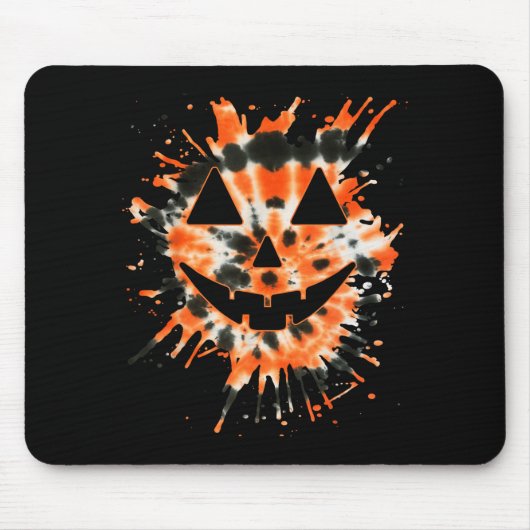 Orange Tie Dye Jack O Lantern Face - Hipe Hallowee Muismat (Voorkant)
