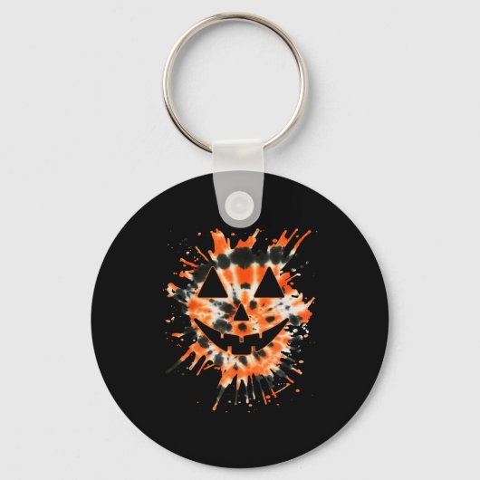 Orange Tie Dye Jack O Lantern Face - Hipe Hallowee Sleutelhanger (Voorkant)