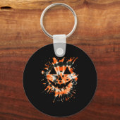 Orange Tie Dye Jack O Lantern Face - Hipe Hallowee Sleutelhanger (Voorkant)