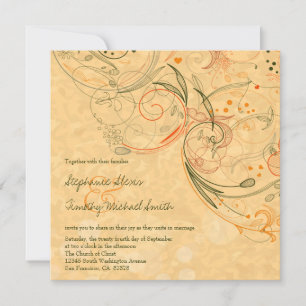 Orange + tourbillons à fleurs d'olivier faire-part