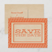 Orange Trendy Stripes Enregistrer la date Carte po (Devant / Derrière)