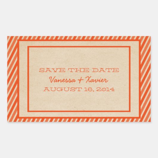 Orange Trendy Stripes Save the Date Stickers (Devant)