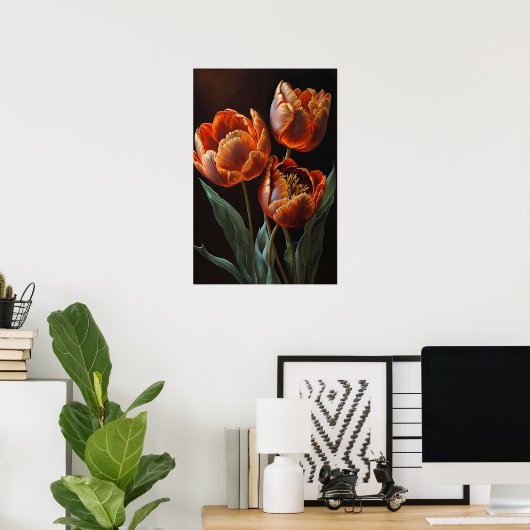 Orange Tulips Flower Art Imprimer Poster (Bureau à domicile)