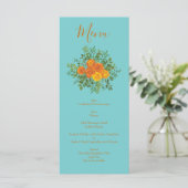 Orange & Turquoise Aqua Peony & Mariage Rose Menu (Debout devant)