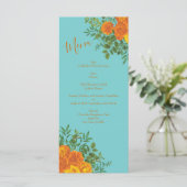 Orange & Turquoise Aqua Peony & Mariage Rose Menu (Debout devant)