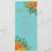 Orange & Turquoise Aqua Peony & Mariage Rose Menu (Devant)