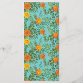 Orange & Turquoise Aqua Peony & Mariage Rose Menu (Dos)