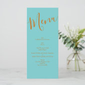 Orange & Turquoise Aqua Peony & Mariage Rose Menu (Debout devant)