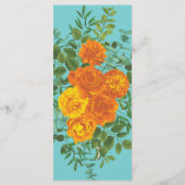 Orange & Turquoise Aqua Peony & Mariage Rose Menu (Dos)